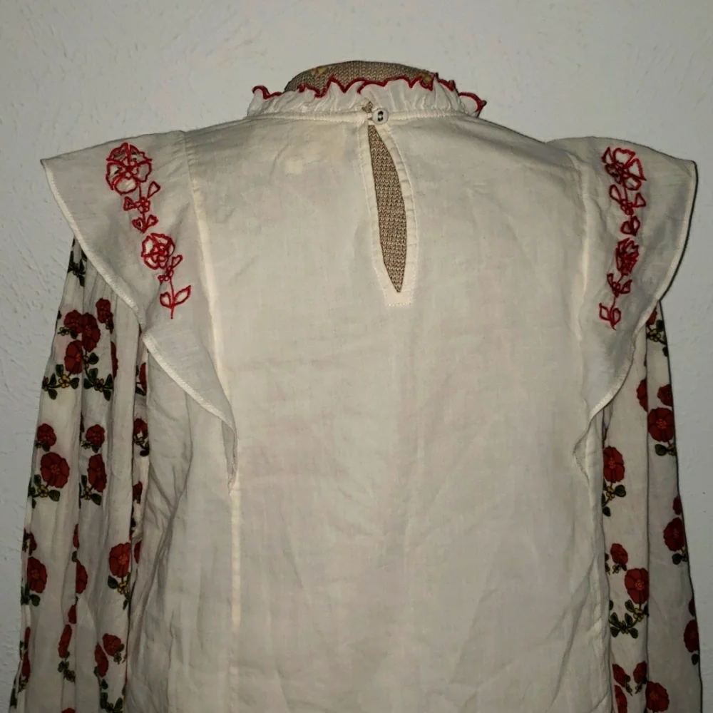 CAROLINA K. Floral design eyelet embroidered ruffled blouse Sz S - Picture 6 of 7